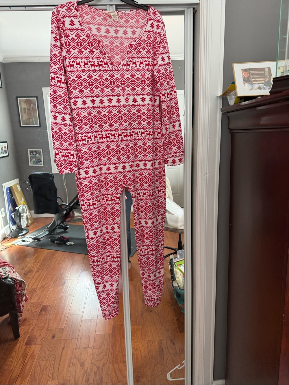 shosho Red and White Fair Isle Women's Pajama One-Piece